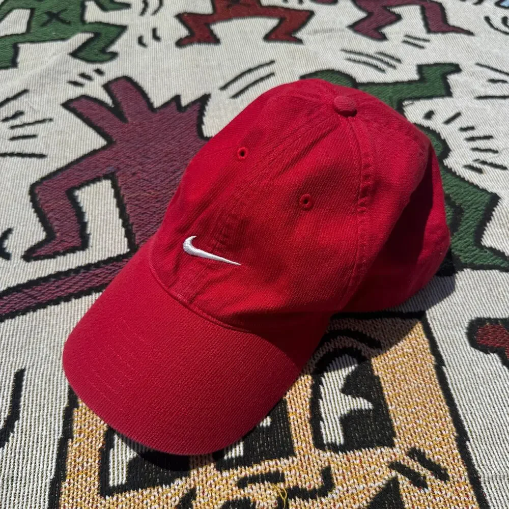 Vintage Y2K Embroidered Red Nike Logo Adjustable Cap